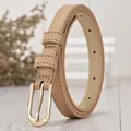 Beige faux leather thin belt for dresses featuring a golden horseshoe buckle with heart details - 105cm / Beige