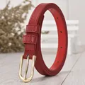 Elegant thin dark red leather belt with a golden heart-shaped metal buckle for dresses - 105cm / Red