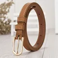 Women's slim brown leather belt with gold heart buckle and lychee texture - 105cm / Brown