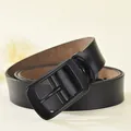 Classic black leather belt for women with matte black metal pin buckle on minimalist background - 105 / Black