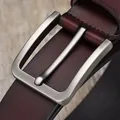 Classic men's genuine leather belt in deep burgundy with a matte silver pin buckle - Coffee / 105cm
