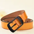 Minimalist genuine leather belt for women in bright orange with matte black buckle - 105 / Camel