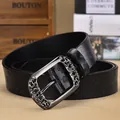 Ceinture vintage en cuir noir avec gaufrage papillon et boucle en métal sculpté - 105cm / Noir