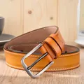 Premium vintage brownish-orange genuine leather belt featuring a classic silver needle buckle - 105cm / Camel