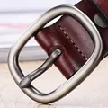 Minimalist dark brown leather belt for women with vintage round alloy needle buckle - 105cm / Red Brown