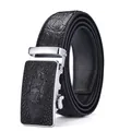 Men's automatic belt in black crocodile texture with silver 3D crocodile buckle - 105cm / Black