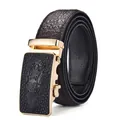 Men's brown alligator pattern leather belt with gold automatic buckle, 115cm length - 105cm / Coffee