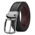 Cintura reversibile da uomo in pelle con fibbia rotante argento nera e marrone - Marrone Rosso Texturizzato / 105cm