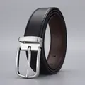 Cintura da uomo in pelle business con fibbia argento, nero e fodera marrone - 105 / Argento Spazzolato