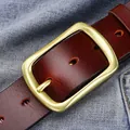 Cintura da uomo in vera pelle testa di moro con fibbia in ottone dorato satinato - 125cm / Fibbia ad Anello in Rame-Marrone Rossastro