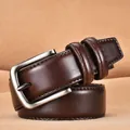 Cintura da uomo in pelle testa di moro con fibbia ad ardiglione argento opaco e grana - 105 / Marrone Scuro