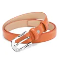 Orange leather belt for women with silver heart buckle and sparkling rhinestone details - Silver Buckle/Orange