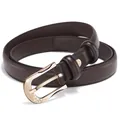 Women's dark brown leather belt with gold rhinestone heart buckle on white background - Gold Buckle - Coffee