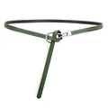 Olive green leather thin waist belt with silver metal buckle and fine stitching detail - Green
