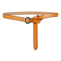 Cinturón fino de cuero naranja para mujer con una hebilla metálica redonda minimalista - Longitud Estándar / Naranja