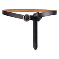 Slim dark coffee leather waist belt for women with elegant matte silver metal ring - Standard Length / Coffee