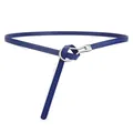 Minimalist dark blue genuine leather waist belt with silver metal buckle and knotted design - Blue