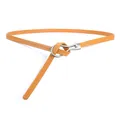 Slim ginger orange leather belt with horseshoe buckle and elegant knot styling - Orange