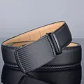 Men's business leather belt with black carbon fiber texture automatic buckle - 120cm / Style A Black Buckle - Carbon Fiber Texture Black