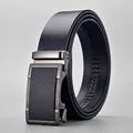 Men's business belt with dark grey alloy automatic buckle and black leather strap - 110 / Matte Black Buckle - Black