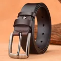 Ceinture homme en cuir véritable dégradé marron avec boucle en métal brossé élégante - 105cm / Café