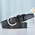 Classic black leather belt for women featuring a polished silver round metal buckle - Black Strap with Silver Buckle