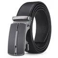 Cintura da uomo in pelle nera litchi con fibbia automatica in metallo spazzolato grigio - Striscia Geometrica Grigio Argento (Stile 3) / 115