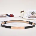 Women's thin black patent leather belt with a minimalist golden square metal buckle - Gold Square Buckle / Black