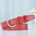 Classic red genuine leather belt for women with elegant silver round metal buckle - Red Strap with Silver Buckle