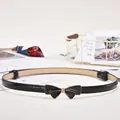 Women's slim black patent leather belt with a gold-trimmed butterfly buckle - Gold Bowknot Buckle / Black