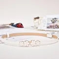 Sweet white women belt featuring golden floral enamel buckles and sparkling rhinestone accents - Gold Four-Petal Buckle / White