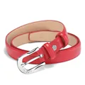 Women's genuine leather red thin belt with silver heart buckle and sparkling rhinestones - Silver Buckle/Red
