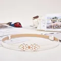 Elegant white slim leather belt for women with golden rhinestone butterfly buckle - Enamel Petal Buckle / White