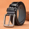 Ceinture classique en cuir noir pour homme avec boucle argentée et surpiqûres blanches - 115cm / Noir