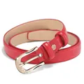 Slim red leather belt with a gold heart buckle and rhinestone accents for women - Gold Buckle - Red