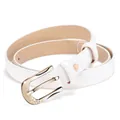 White genuine leather belt for women with golden heart buckle and rhinestone accents - Gold Buckle - White