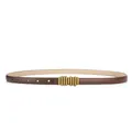 Elegant thin dark brown leather belt for women with unique gold-tone metal buckle - 105cm / Coffee