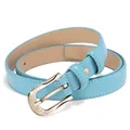 Light blue leather belt for women with rhinestone horseshoe buckle and gold finish - Gold Buckle - Blue