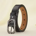 Women's black cowhide leather belt featuring a matte finish and gunmetal oval pin buckle - Black / 105cm