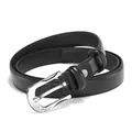 Women's black leather belt with silver heart buckle and sparkling rhinestone accents - Silver Buckle/Black