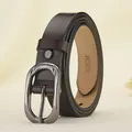 Women's dark brown genuine leather belt with matte silver pin buckle in 105cm length - Coffee / 105cm
