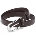 Dark brown leather belt with silver horseshoe buckle and heart rhinestone detail - Silver Buckle/Coffee