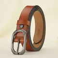 Women's brown leather belt with 115cm size stamp and dark oval alloy buckle detail - Camel / 105cm
