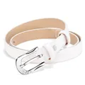 Women's white genuine leather belt with heart-shaped rhinestone buckle and silver finish - Silver Buckle/White