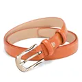 Vibrant orange genuine leather belt for women featuring a gold horseshoe buckle and rhinestones - Gold Buckle/Orange