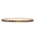 Slim dark brown leather waist belt for women with interlocking matte gold buckle hardware - 105cm / Brown