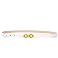 White minimalist leather waist belt for women with golden double ring buckle - 105cm / White