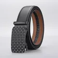 Men's fashion cowhide leather belt with lattice pattern automatic buckle in black - 115cm / Grid Pattern Buckle Black Style