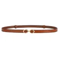 Slim genuine leather women belt in caramel brown with elegant golden double ring buckle - Camel
