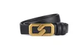Cinturón de cuero negro para mujer con hebilla geométrica de oro mate vintage - Negro